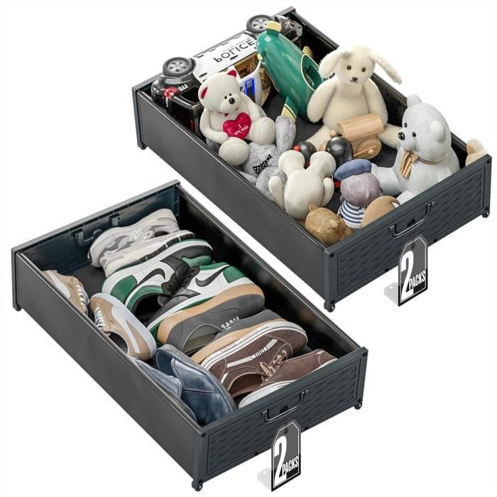 Rangement Sous Lit Avec Roulettes - 80,5 X 39,6 X 17,5 Cm, Capacité 15 Kg - Boîte De Rangement Pour Vêtements, Chaussures - 3