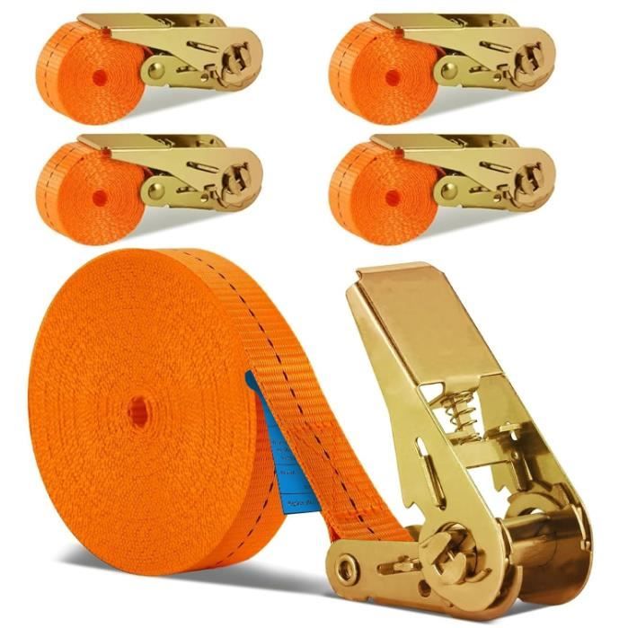 Lot De 5 Sangles à Cliquet D'arrimage – Longueur 4 M, Capacité 600-800 Kg – Polyester, Pour Transport, Déménagement, Camping