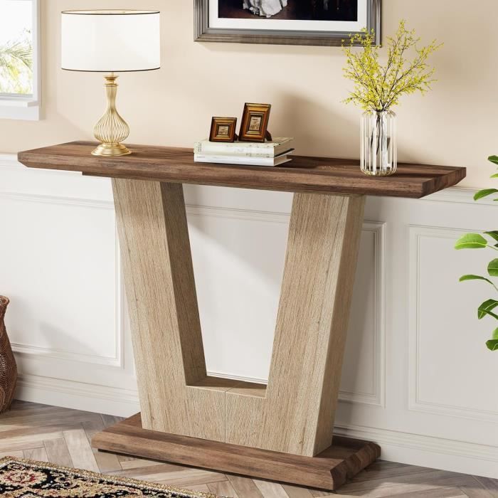 tribesigns table console en bois, 105 cm de table d'entrée de campagne avec une base géométrique, table étroite canapé foyer table