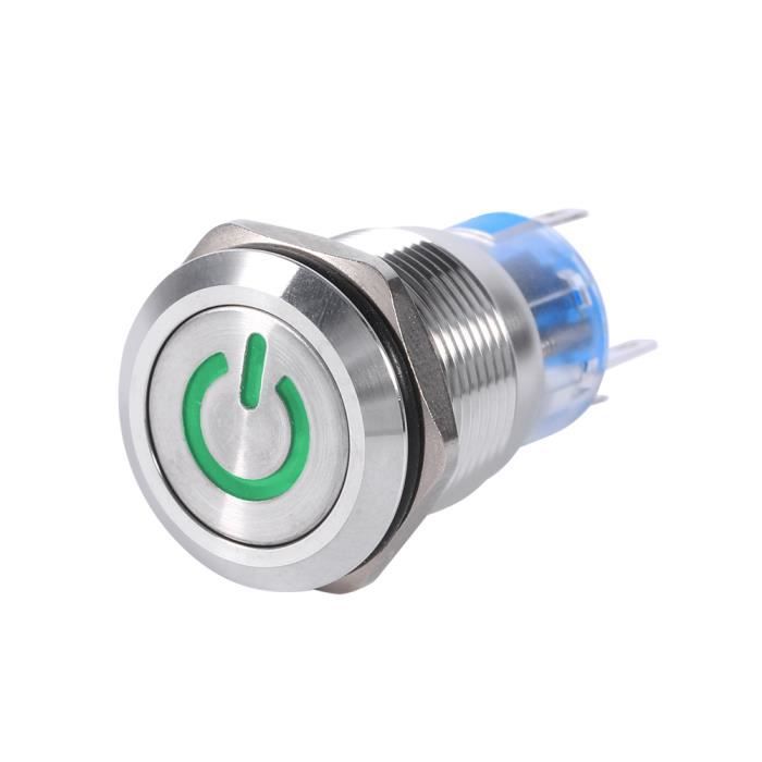 19mm 12V Interrupteur d'alimentation à bouton-poussoir à verrouillage  automatique en acier inoxydable étanche LED verte