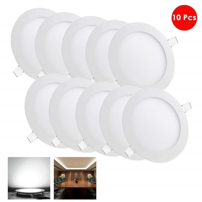 Lot X10 Spot Led Encastrable Extra Plat Downlight Rond 9w F145mm