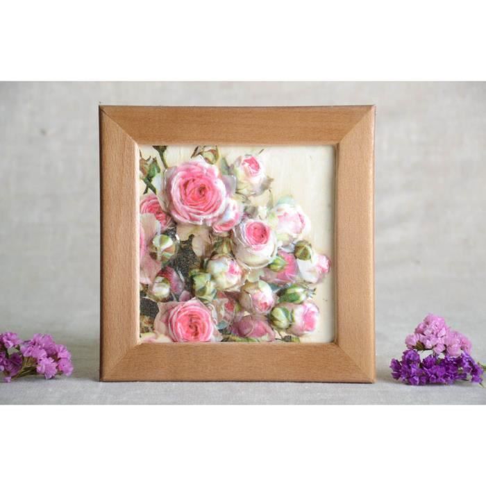 Petit Tableau Carre Fait Main Avec Fleurs Roses Decoration Maison Design 272462406 Achat Vente Tableau Toile Cdiscount
