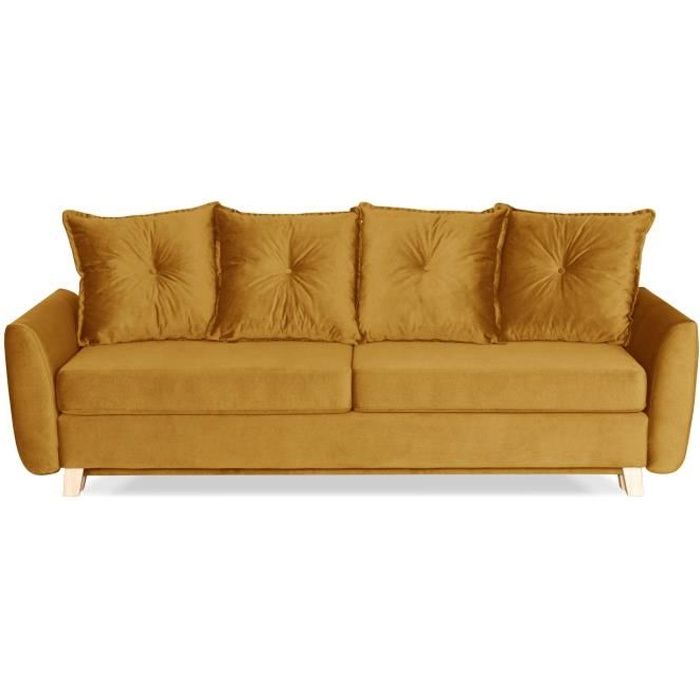 Mark Canape Droit 3 Places Convertible Avec Coffre De Rangement Velours Couleur Jaune Achat Vente Canape Sofa Divan Cdiscount