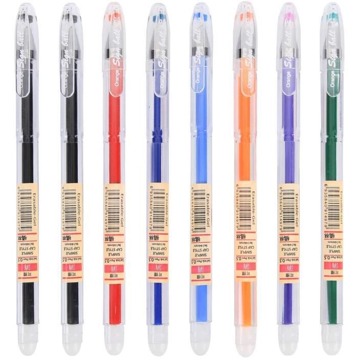 8 Stylos Gel Effaçables - 4 Bleu + 4 Noir Pointe 0.5mm - Gomme Intégrée Pour Correction Facile
