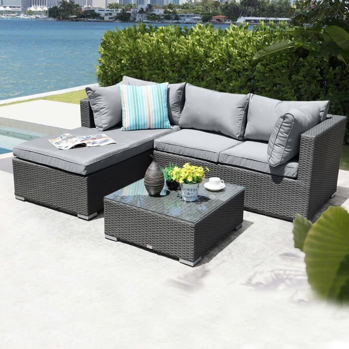 salon de jardin resine tressee nevada 4 places gris gris cdiscount jardin