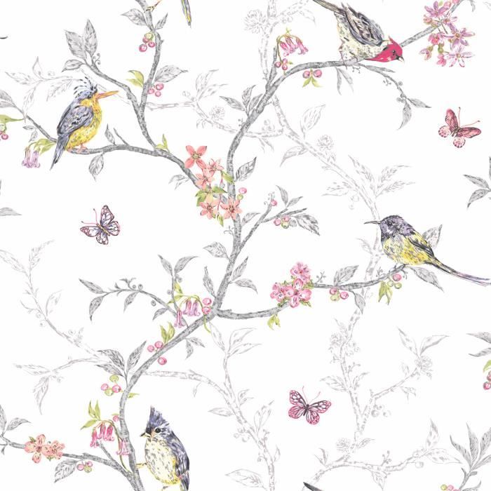 Phoebe Des oiseaux Papier Peint - blanc - 98080