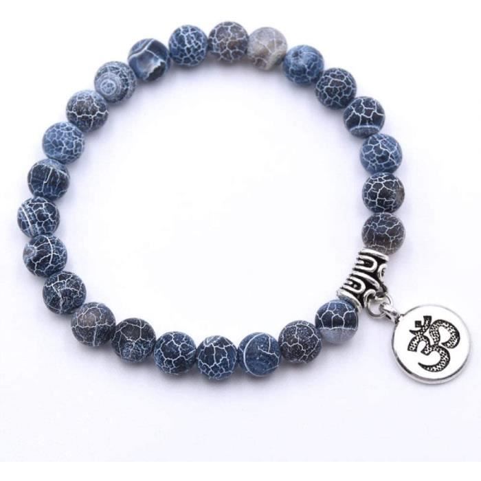 Bracelet Femme Pierre Naturelle, 7 Chakras Naturel Bleu Craquelé Pierre