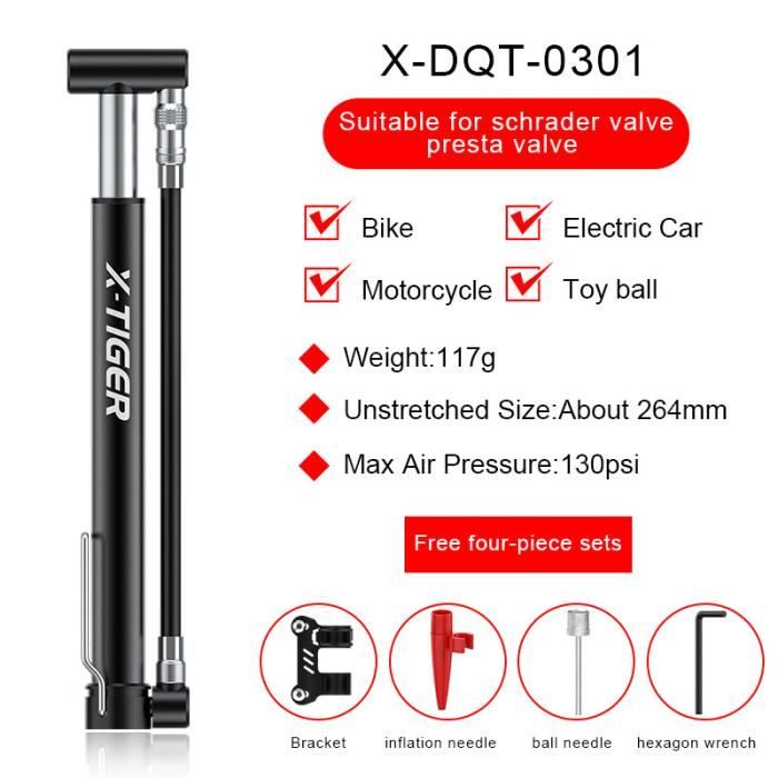 Mini Pompe à Vélo Portable – Aluminium – 100 PSI – 4,9 Pouces – 2,9 Oz – Compatible Presta, Schrader, Dunlop – Avec Aiguille à Ballon
