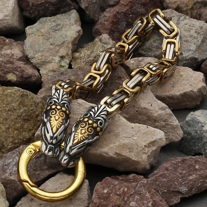 Dragon d'or - 19cm - Bracelet en acier inoxydable pour hommes