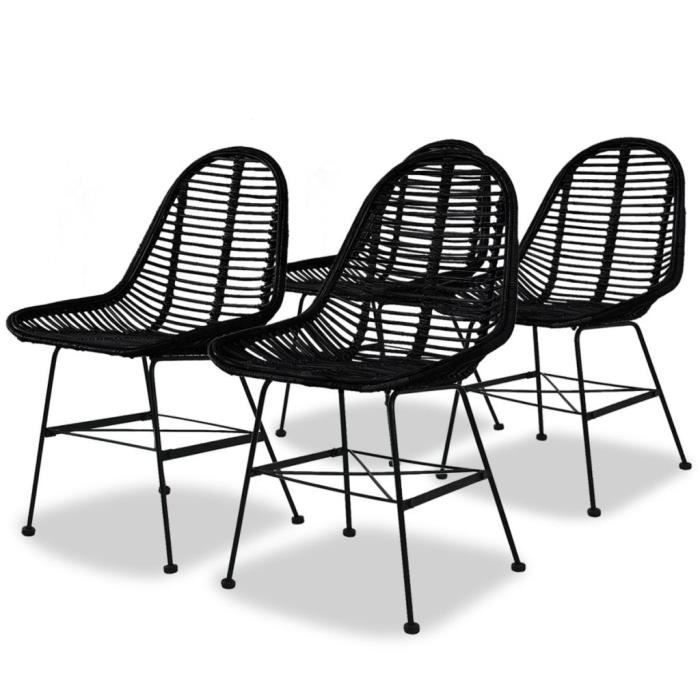 Chaises de salle à manger - HB055 - Noir - Rotin naturel - Lot de 4