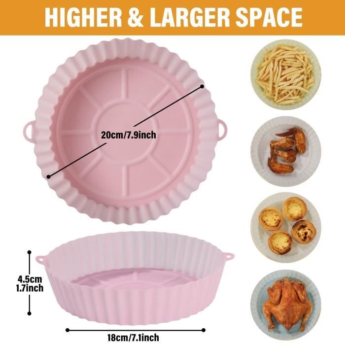 Gsrimgratoe 20 Cm Friteuses à Air Plaque De Four Panier De Poulet Frit Tapis AirFryer Pot En Silicone Rond Remplacer Grill Marron