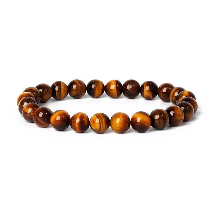 Bracelet Fait Main Perles Pierre De Lave Et œil De Tigre 10mm - Taille Sur Mesure - Naturel