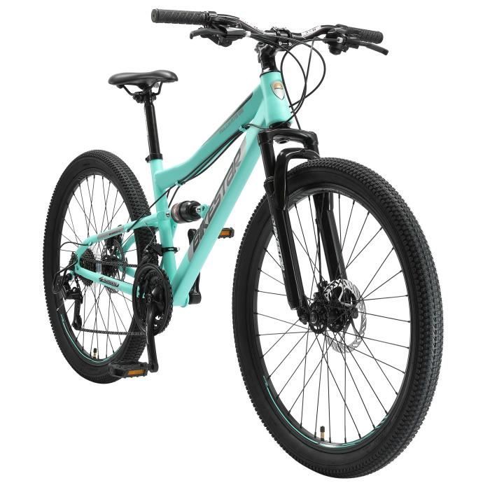 VTT tout-suspendu BIKESTAR 26 Pouces 21 vitesses Shimano avec frein à disque - Menthe