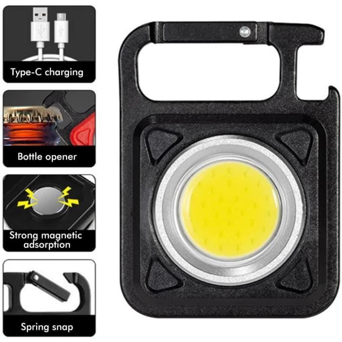 Lampe Torche LED Solaire USB COB, Camping Portable, 4 Modes, Charge Téléphone