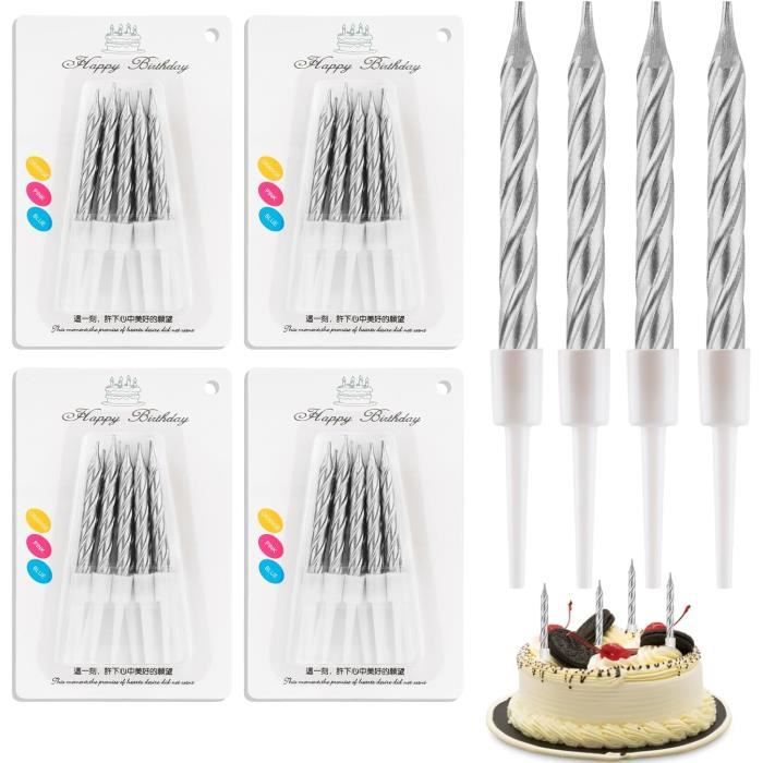 Bougies Anniversaire Argenté - Lot De 50 Avec Supports - Pour Gâteaux Mariage/Fêtes - Sans Fumée