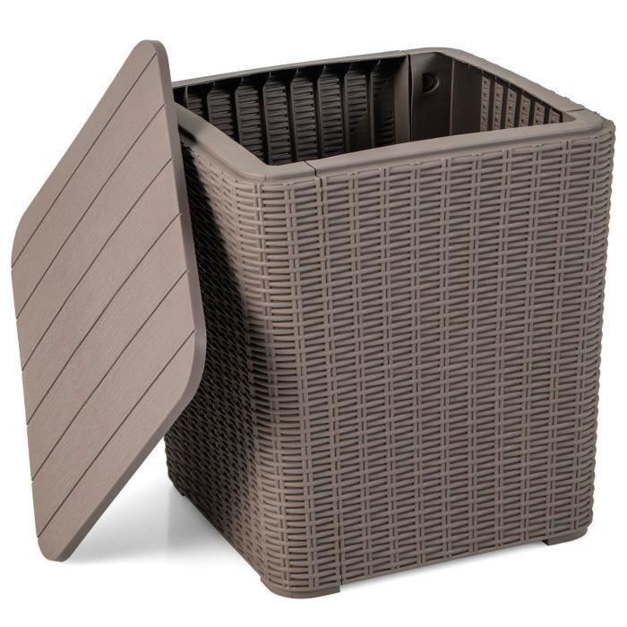 COSTWAY Coffre De Rangement Extérieur 96L PP - Boîte Terrasse Motif Osier, Couvercle Verrouillable, Résistant Intempéries