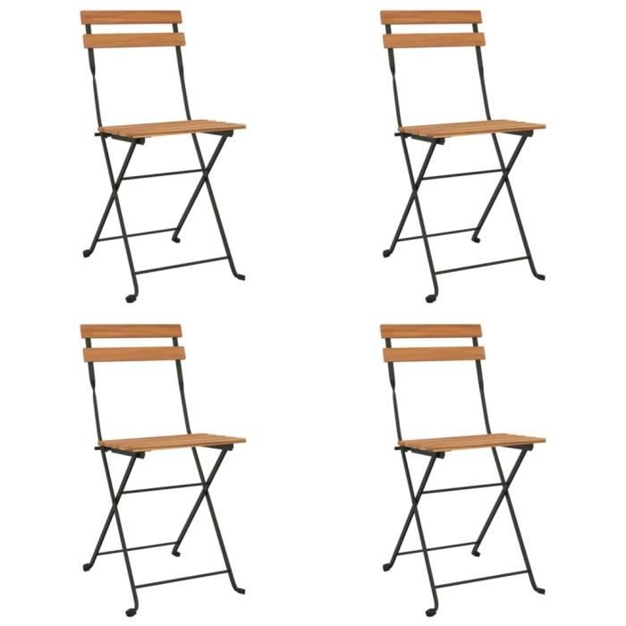 chaises de bistrot pliantes 4 pcs bois de teck solide et acier-ash7038727415022