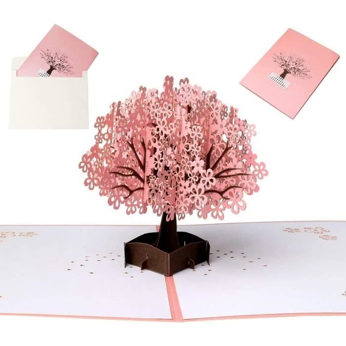 Carte anniversaire,Pop Up Carte 3D, Carte de Voeux Anniversaire Invite  Mariage 3D Arbre Sakura Carte Amour pour Fete Saint Valentin