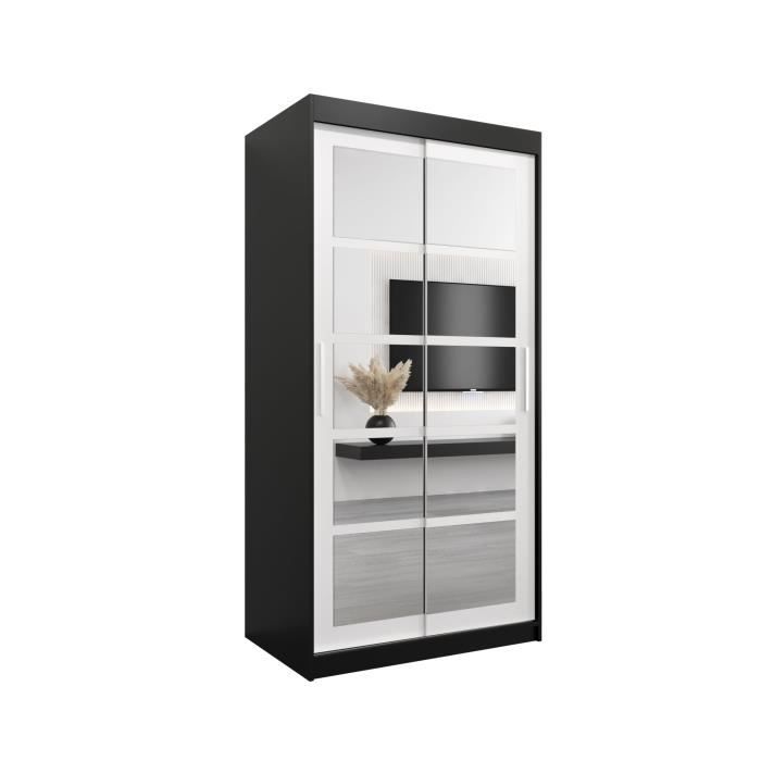 Armoire de Chambre VENEZIA 2 NoirBlanc 100 avec 2 Portes Coulissantes