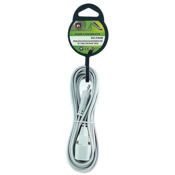 Prolongateur élec.5M 2x0.75mm blanc