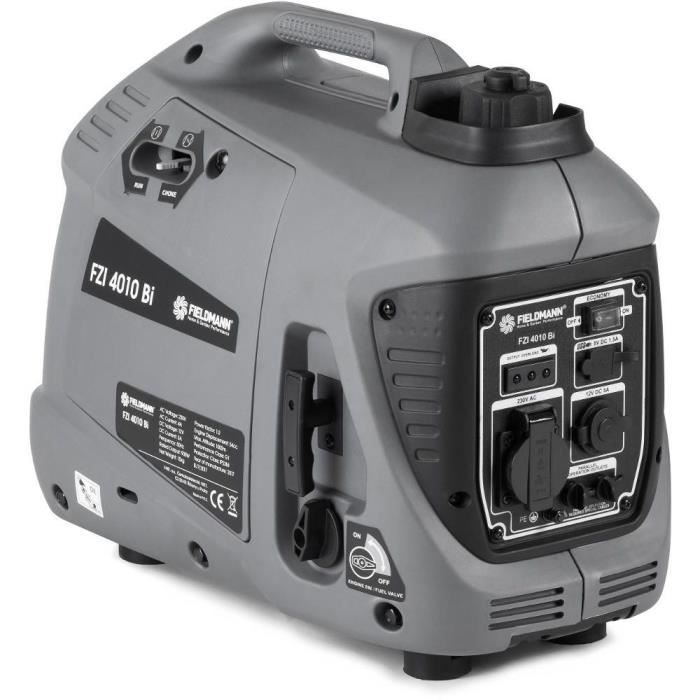 Groupe électrogène à essence - Fieldmann - FZI 4010-Bi - Moteur OHV 54 cc - 900 W - Autonomie 85 h - Sorties 230V/12V/USB