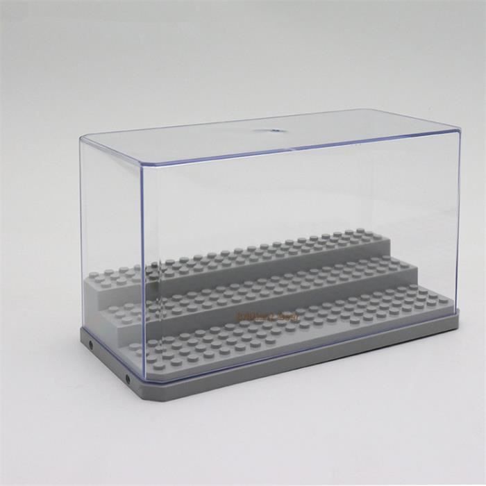 Vitrine acrylique étanche à la poussière avec LED pour minifigurines,  compatible avec Lego, 18*9*10.2 cm,Gris