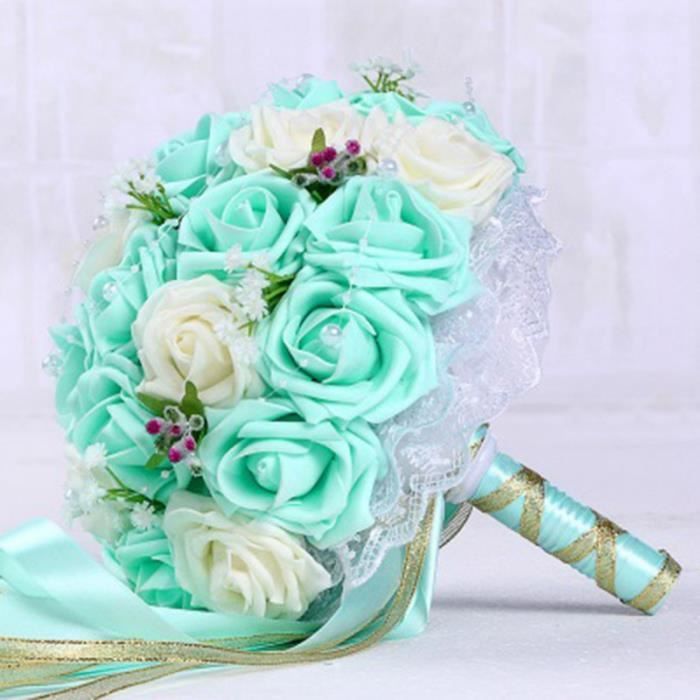 Bouquets de mariage Tiffany Bleu + Blanc fait à la main fleur de mariée  cadeaux de fête de mariage accessoires de mariage fleurs poi - Cdiscount  Maison