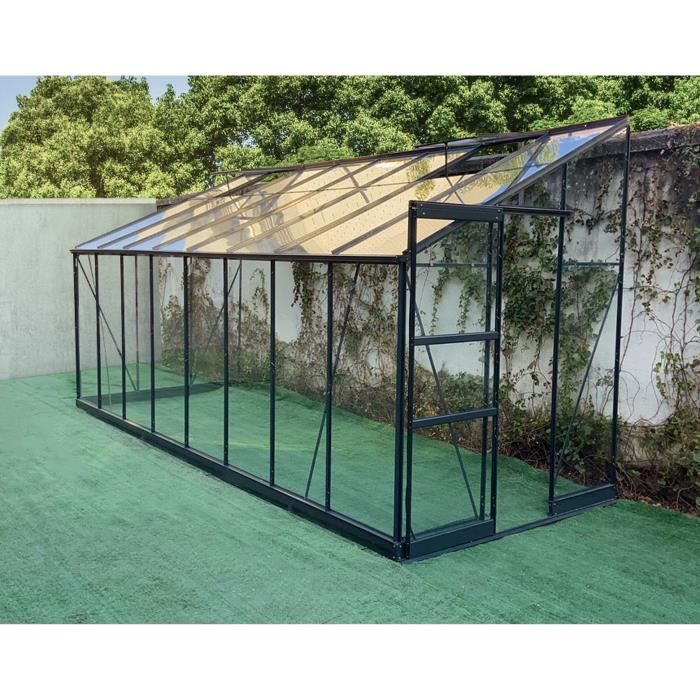 green protect serre de jardin adossee aluminium et verre trempe 9 63 m gris anthracite cdiscount jardin