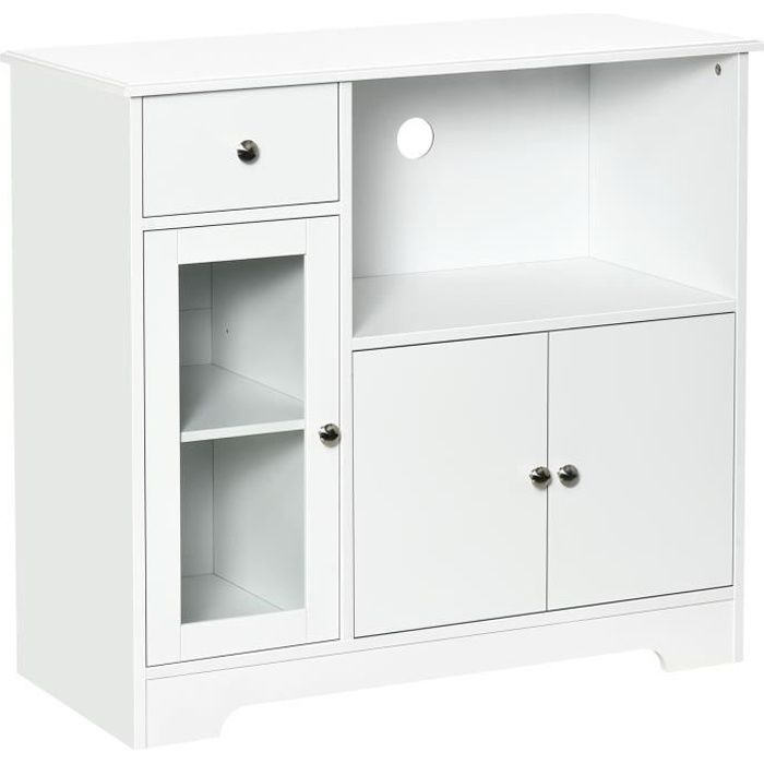 armoire micro-ondes homcom avec 1 tiroir, 3 portes 90 x 40 x 82 cm - mdf - blanc