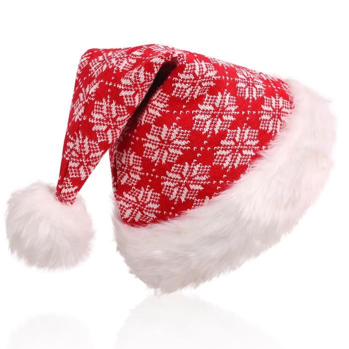 Chapeau de Noël mère pour Femme Homme Chapeau de Noël Bonnet de Père Noël Adultes Velours avec Pompon,Déguisement Décoration de Noël Costume Cosplay Bonnet Nouveauté en Rayure Rouge et Blanc 