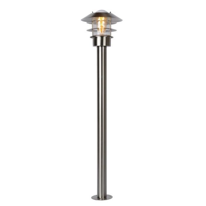 lanterne / lampadaire extérieur - lucide - zico - chrome dépoli - ø 21,8 cm - 1xe27 - ip44