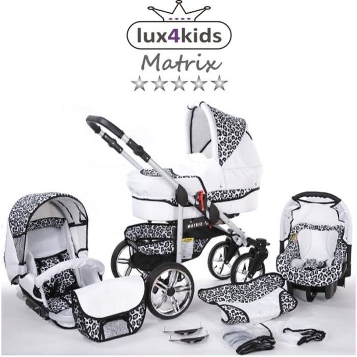 Matrix 2 Poussette Combinee 3en1 Set hiver Roues pivotantes Nacelle Siege Auto Poussette Canne 59 blanc leopard Cdiscount Puericulture Eveil bebe
