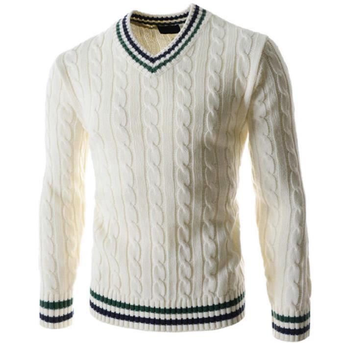 Pull Homme Couleur Unie Pull Petit Col En V Mode Mince Pull Homme Motif De Chanvre Vintage Cardigan Homme Vetement Masculin Blanc Blanc Cdiscount Pret A Porter