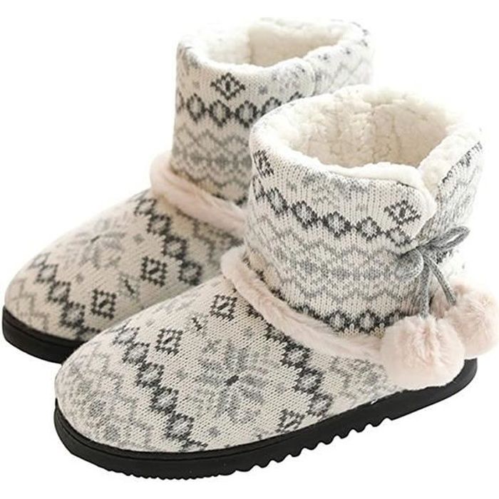 Chaussons Chauds Antidérapants NETILGEN - Homme/Femme - Semelle Caoutchouc - Doux Et Confortables
