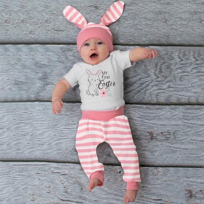 Body bebe garcon fille lapin de Paques imprime barboteuse pantalon raye tenuesRose Rose Cdiscount Pret a Porter