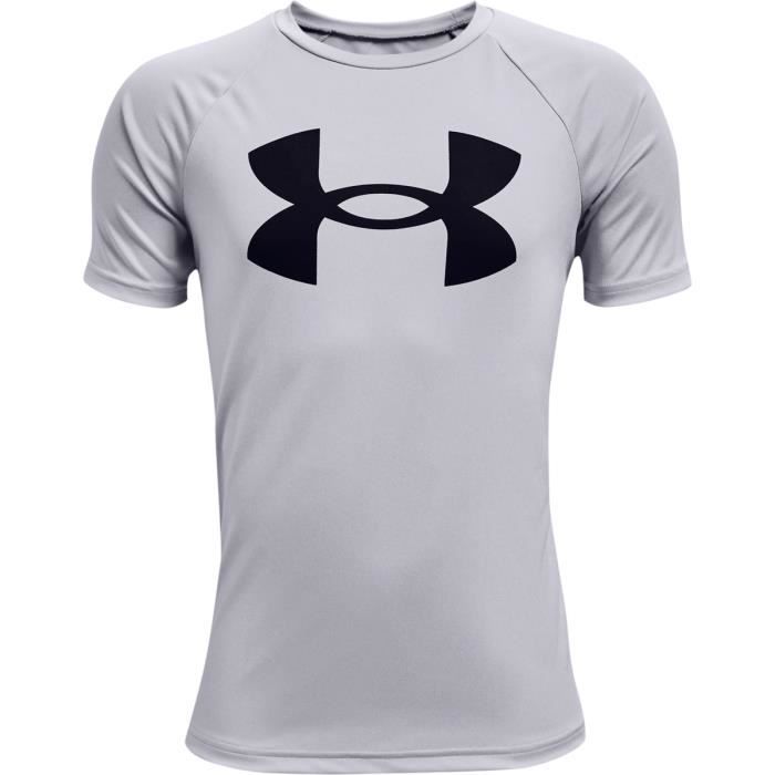 Maillot garçon - Under Armour - Tech Big Logo - Manches courtes - Gris mod/noir - 100% polyester