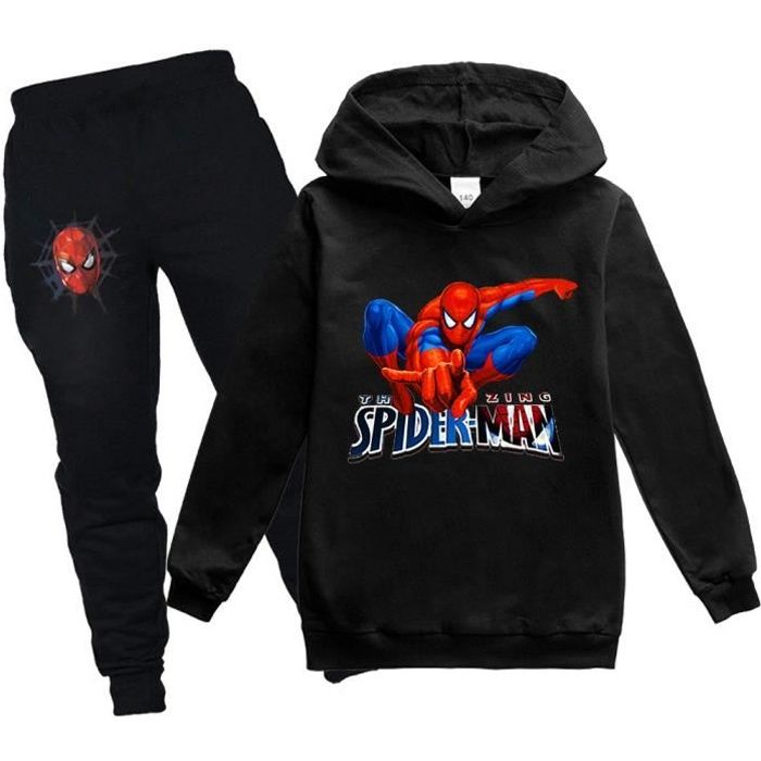 Miles Morales Adolescents Pull Garçons Enfants Sweat À Capuche Zippé Anime Spiderman Pull Pulls Confortables Pull À Capuche Vengeurs À Capuche Coupe-vent Survêtements Unisexes,Black-XS//115~120cm