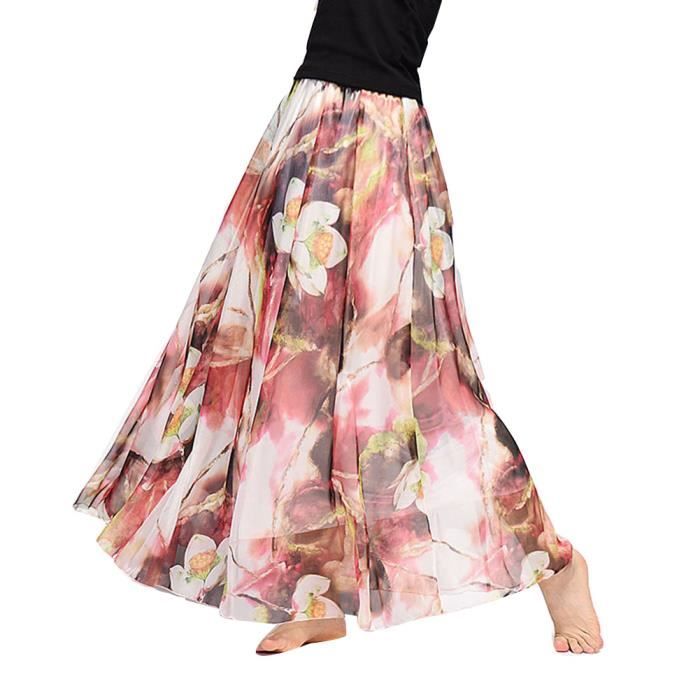 Femme Vintage D t Impression Jupe Longue en Mousseline de Soie