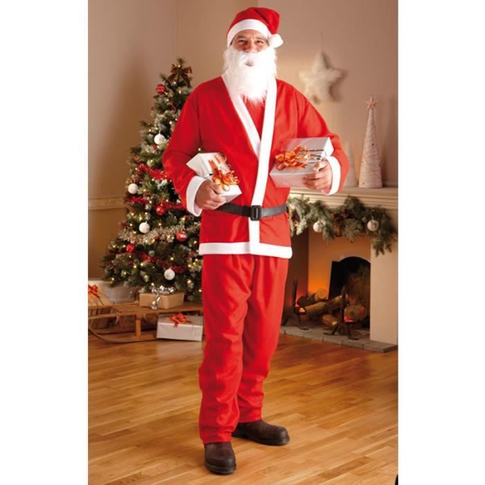 Déguisement Père Noël Complet Adulte - 6 Pièces (Veste, Pantalon, Chapeau, Bottes, Ceinture, Gants) - Taille Unique Ajustable