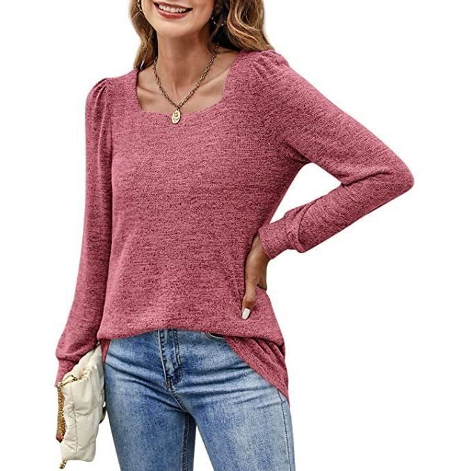 Femme Pull Col Carré Décontracté Sweater Tricoté à Manches Longues Chandail Lâche Casual