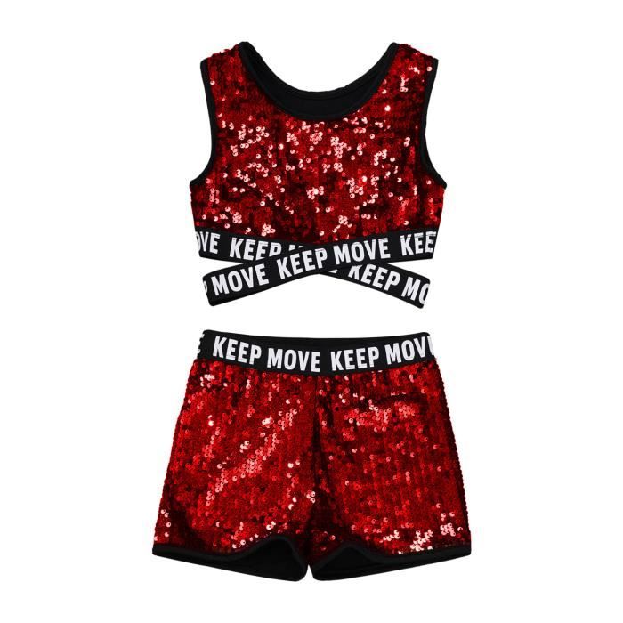 Costume Patinage Artistique Enfant Ranrann Ensemble Danse Fille - Crop Top Strass Et Short Patinage Artistique - Gymnastique, Danse Crop Top Short