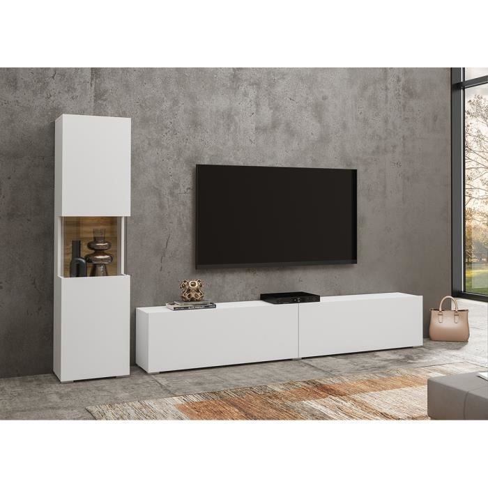 Ensemble meuble TV et vitrine - PRICE FACTORY - EVA - Blanc et chêne - Salon - Classique - Intemporel
