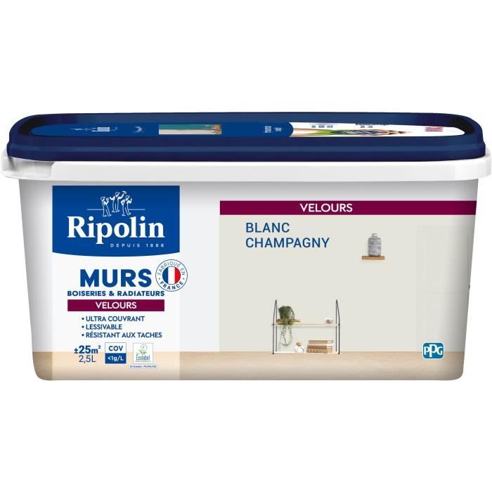 Ripolin Peinture Intérieure - Blanc Champagny - 25L - Velours - Haute Opacité - Lessivable