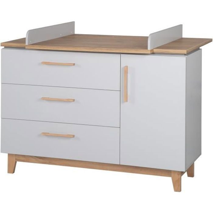 Commode à Langer ROBA Caro - 3 Tiroirs + 1 Porte - Gris Clair - Décor Chêne - Hauteur 94cm Commode à Langer ROBA Caro - 3 Tiroirs + 1 Porte - Gris Clair - Décor Chêne - Hauteur 94cm