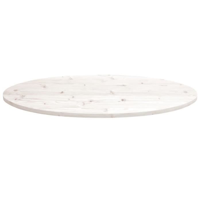 Dessus de table ovale en bois de pin massif blanc 100x50x2,5 cm - SALUTUYA - Style campagne