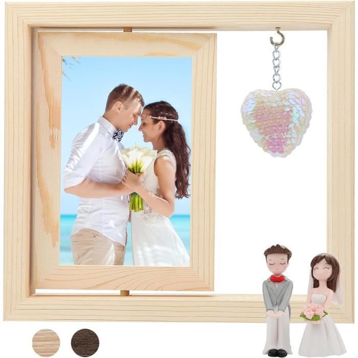 Cadre Photo Rotatif 10x15 Cm Pour 6 Photos - Double Face, Bois MDF, Vitre Plexiglas, Support Autonome - 10