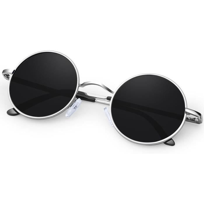 Lunettes De Soleil Rondes - Modèle S52 - Noir Et Verres Gris - Neuf Avec étiquettes - Unisexe