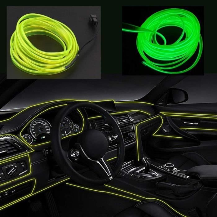 Fil Electroluminescent EL Wire 3 M - Tube Souple Néon Vert Fluorescent - Alimentation 12V, étanche, Pour Décoration Voiture, Noël, Fêtes - 7