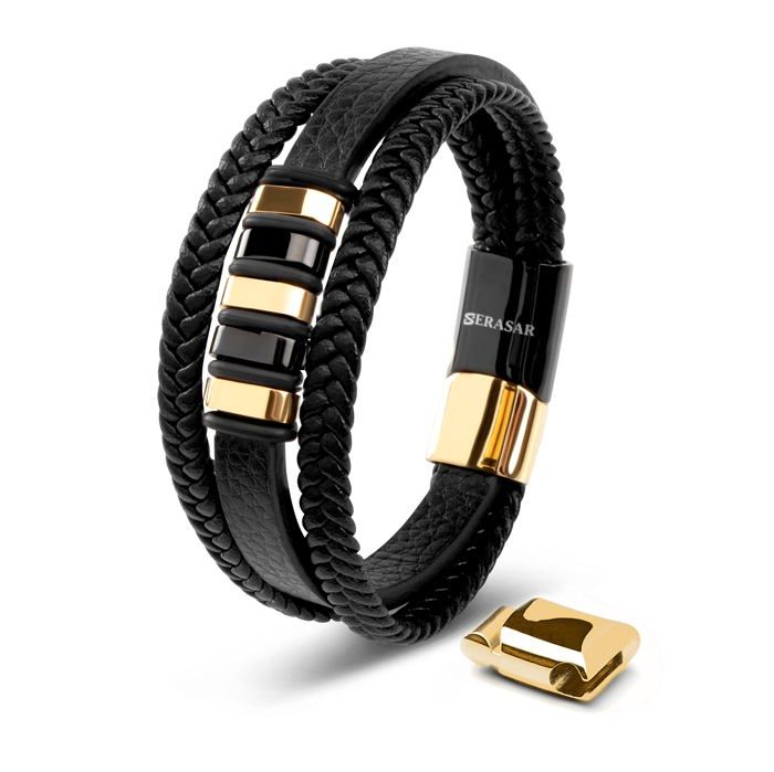 Bracelet en Cuir pour Homme SERASAR B017-20 Or  Bijoux de bracelet élégants cadeau danniversaire parfait pour mari ou ami