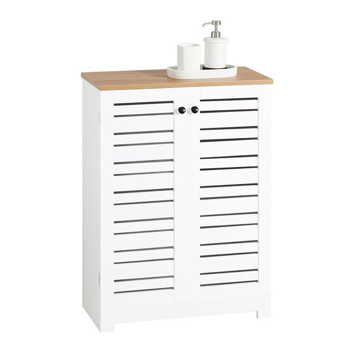 Meuble Bas Salle de Bain SoBuy BZR41-W Placard de Rangement - 2 Portes Persiennes - L60xP30xH82cm